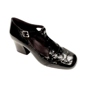 B1.67 Scarpa Artigianale Mary Jane T-Strap in Vernice Nera – Concia Vegetale, Tacco Comodo e Calzata Ampia