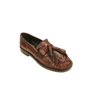 Mocassino Artigianale Bordeaux con Nappe e Frangia in Pelle Conciata al Vegetale
